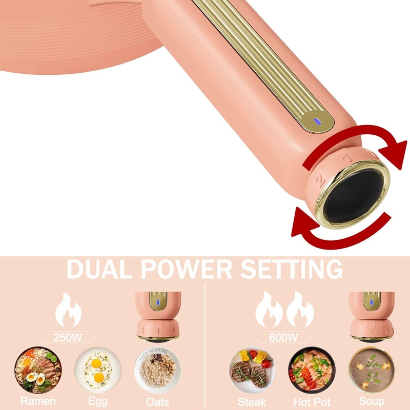 TopWit Hot Pot Electric, 𝟐𝐋 Electric Pot, Portable Non-Stick Portable Cooker, Sauté Pan for Steak, Egg, Fried Rice, Ramen, Soup with Dual Power Control (Silicone Spatula Included), Peach - Image 3